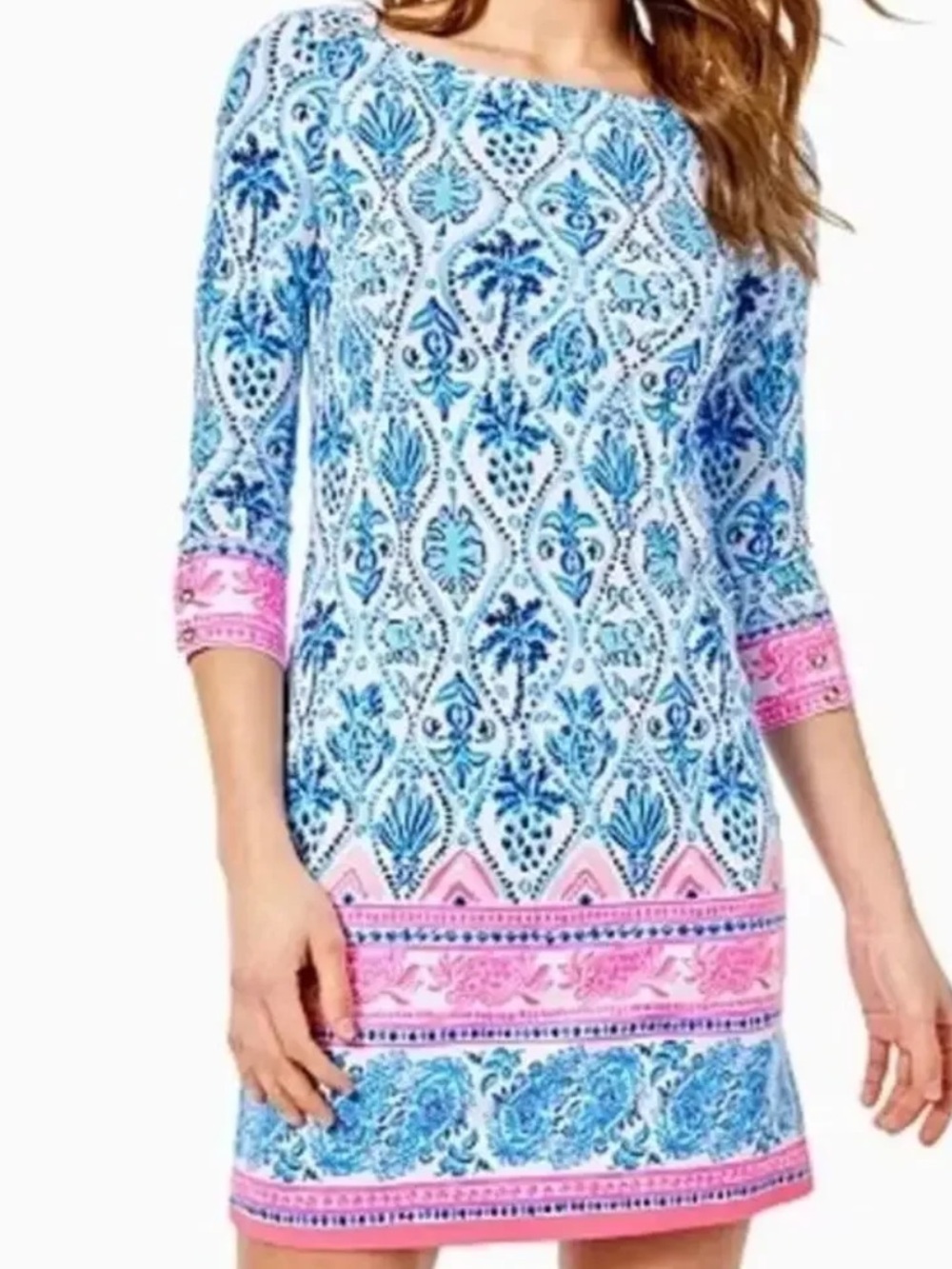 Lilly Pulitzer Sophie UPF 50+ Shift Blue and Pink Printed Shift Dress size Mediu
